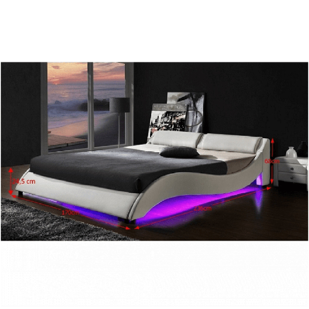 Manželská postel 180 cm Permelia (s roštem a LED)