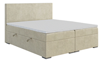 Manželská postel Boxspring 180 cm Lemmy (světlobéžová) (s matrací a úl. prostorem)