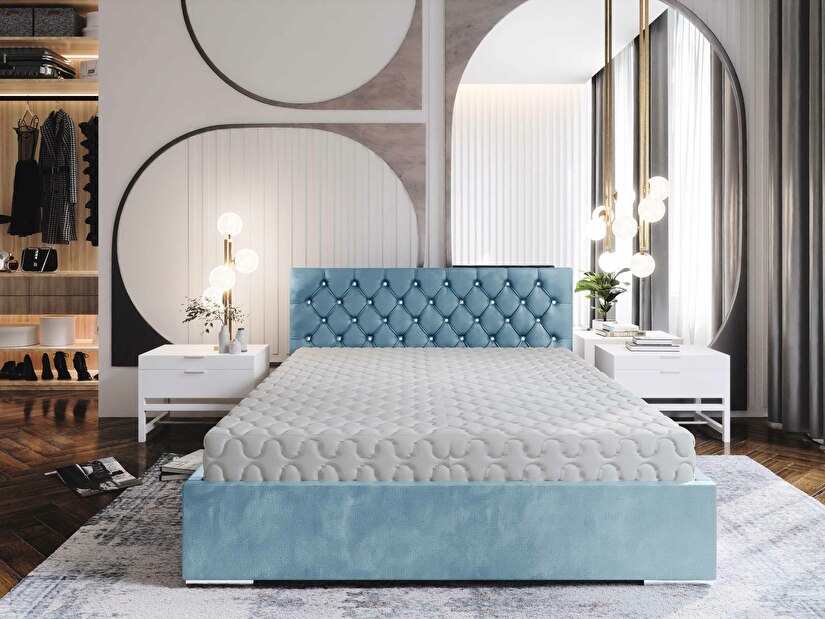 Manželská postel 180 cm Kerry (modrá) (s roštem a úložným prostorem)