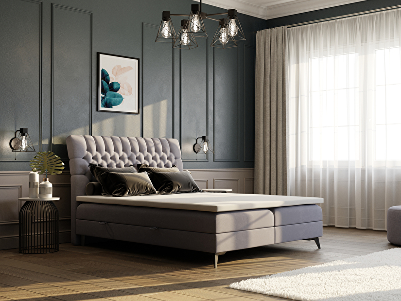 Kontinentální postel 180 cm Molera (fialová) (s úložným prostorem)