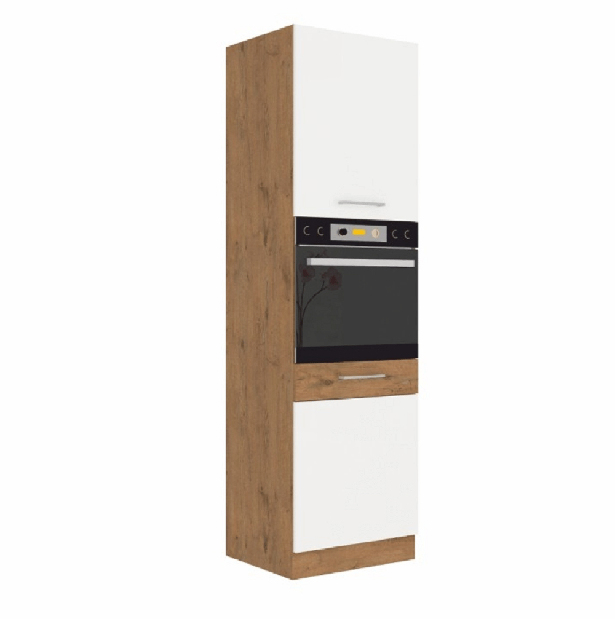 Vysoká kuchyňská skříňka na vestavné spotřebiče 60 DP-2102F Velaga (lesk bílý + dub lancelot)
