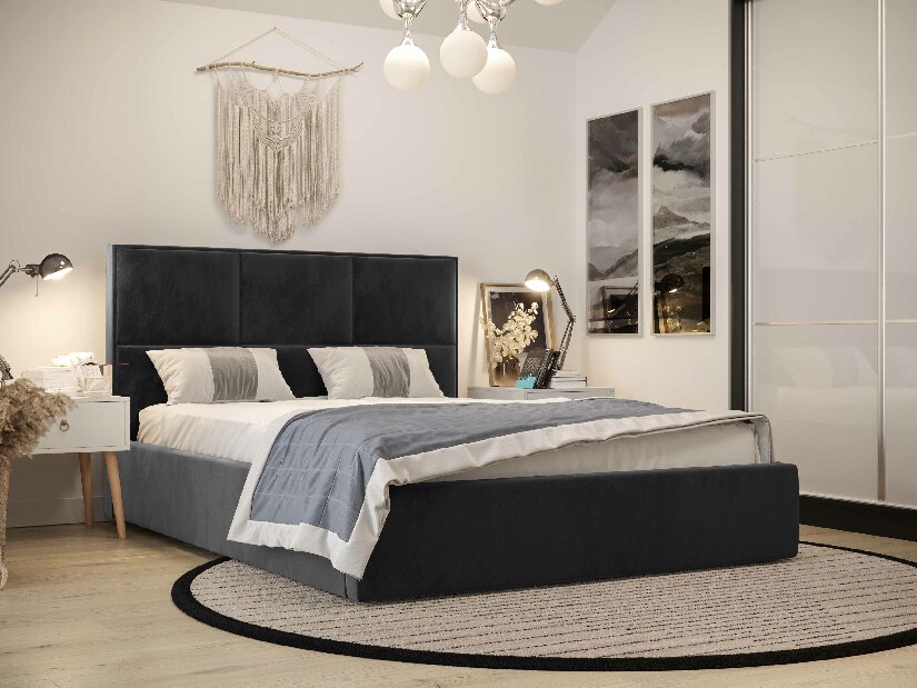 Manželská postel 180 cm Elna (černá) (s roštem a úložným prostorem)