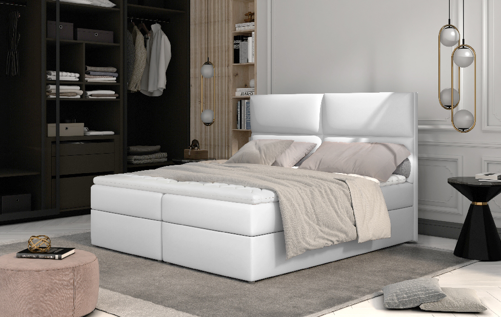 Kontinentální postel 185 cm Alyce (bílá) (s matracemi)