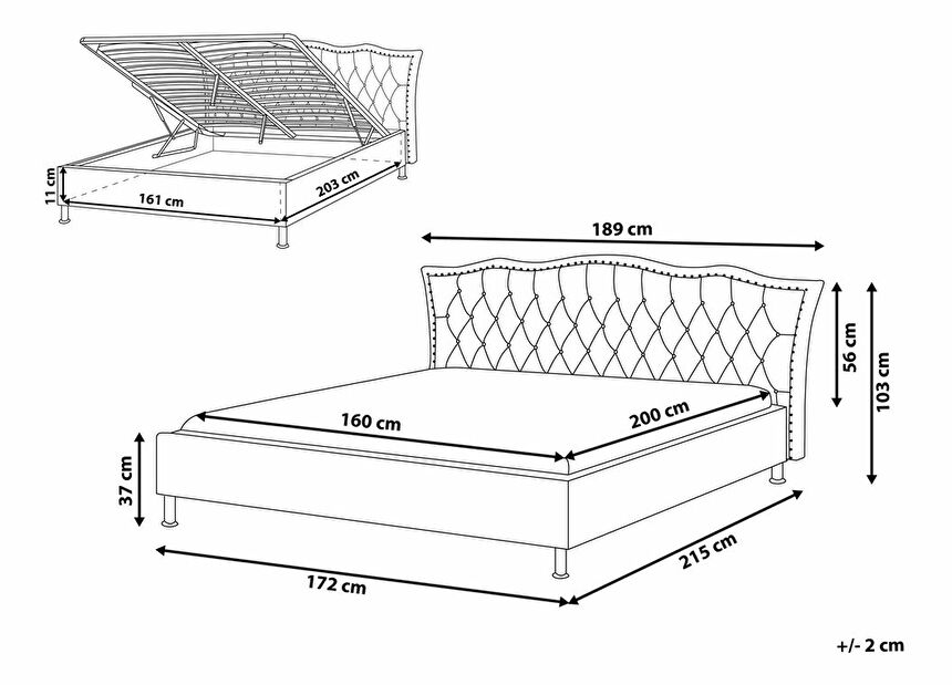Manželská postel 160 cm MATH (s roštem a úl. prostorem) (šedá)