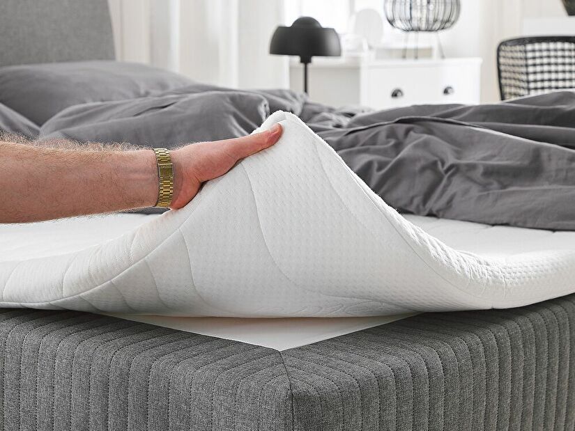 Kontinentální postel 180 cm MADEM (látka) (šedá) (s roštem a matrací)