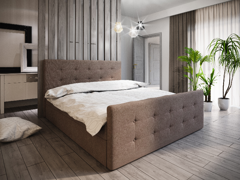 Manželská postel Boxspring 160 cm Milagros 1 (tmavě hnědá) (s matrací a úložným prostorem)