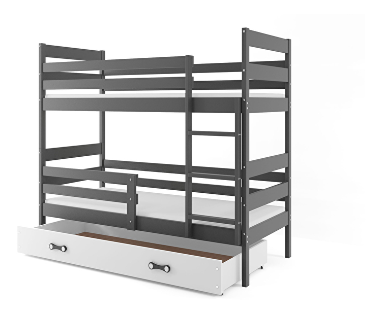 Patrová postel 80 x 160 cm Eril B (grafit + bílá) (s rošty, matracemi a úl. prostorem)