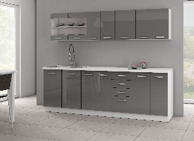 Kuchyně Saria 240 cm (bílá + lesk šedý)