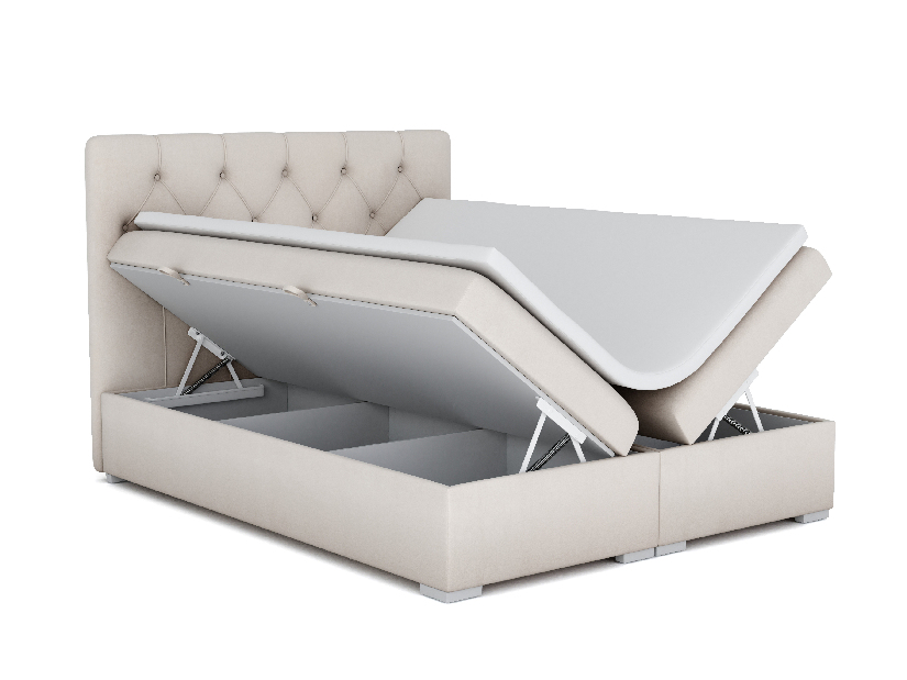Kontinentální postel 180 cm Ronda (krémová) (s úložným prostorem)