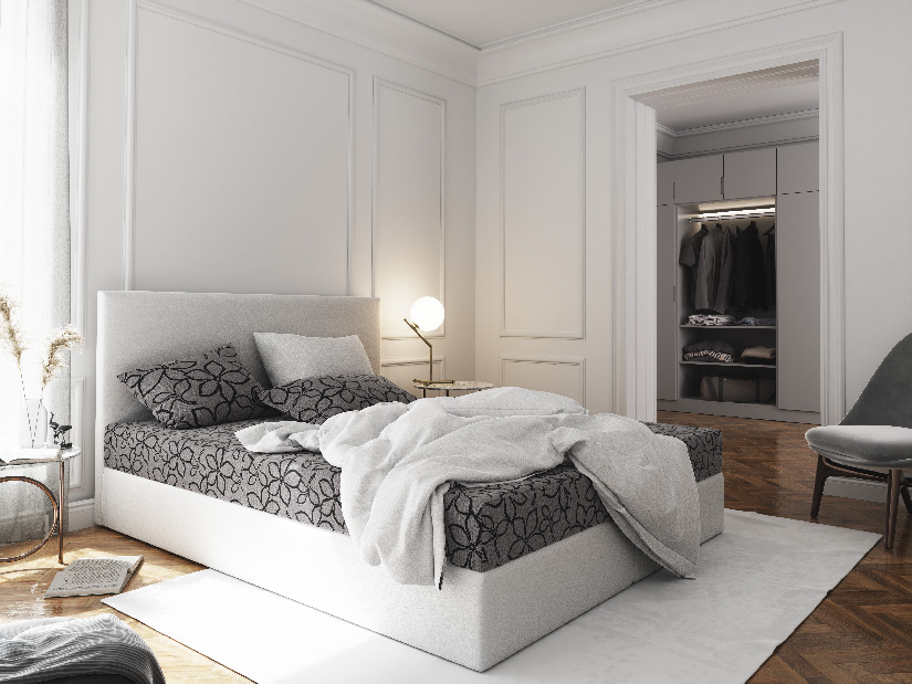 Manželská postel Boxspring 180 cm Lilac (vzor + bílá) (s matrací a úložným prostorem)