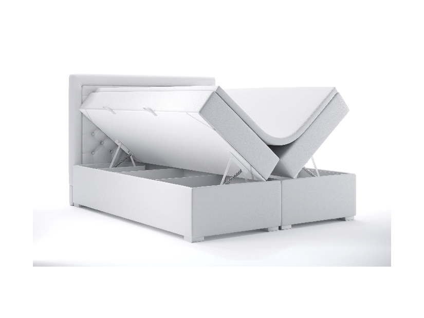 Kontinentální postel 180 cm Gllamy (bílá ekokůže) (s úložným prostorem)