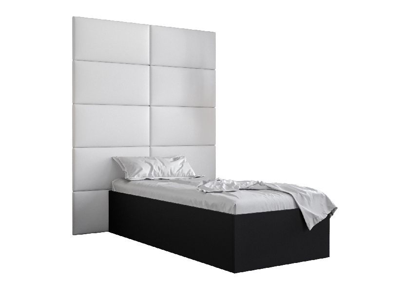 Jednolůžková postel s čalouněným čelem 90 cm Brittany 1 (černá matná + bílá) (s roštem)