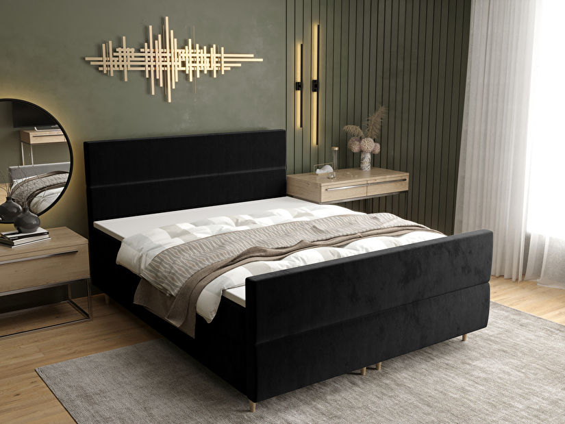 Manželská postel Boxspring 160 cm Flu Plus Comfort (černá) (s matrací a úložným prostorem)