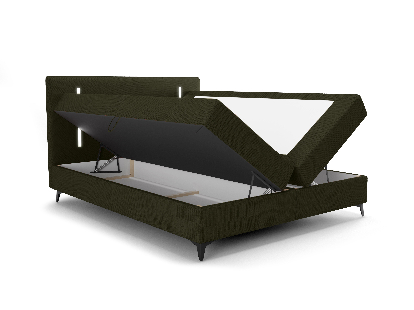 Manželská postel 200 cm Ortega Comfort (olivová zelená) (s roštem a matrací, s úl. prostorem) (s LED osvětlením)