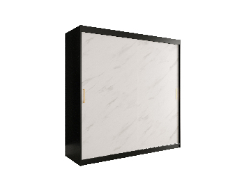 Šatní skříň 200 cm Marbelo T (matná černá + bílý mramor)