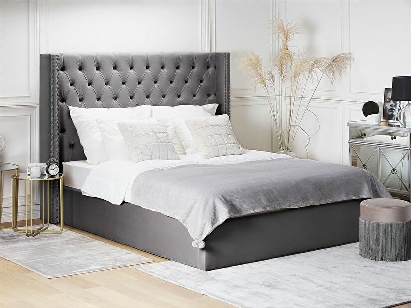 Manželská postel 160 cm LUBECK (polyester) (šedá) (s roštem) *výprodej