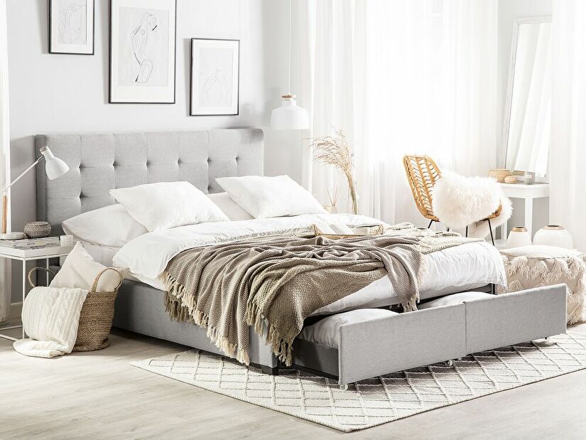 Manželská postel 180 cm ROLLA (s roštem a úl. prostorem) (světle šedá)