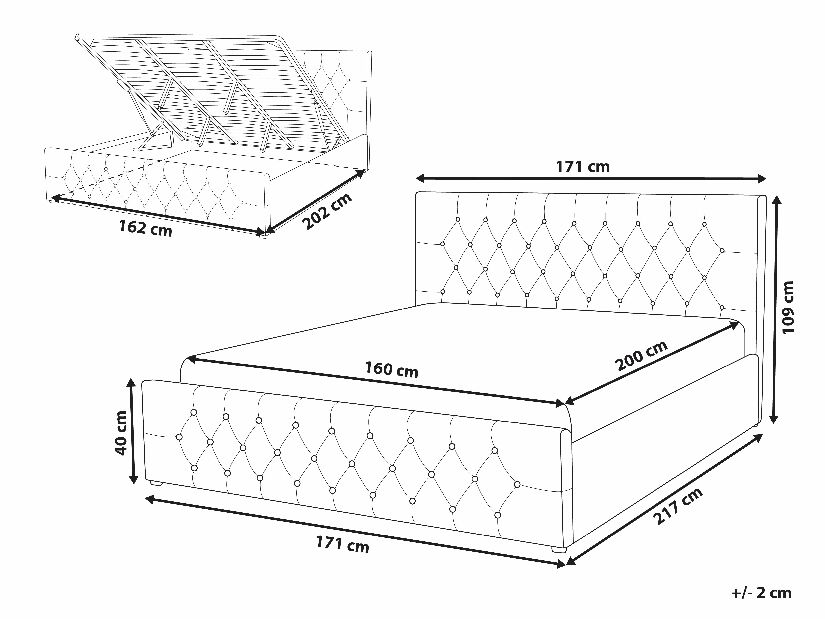 Manželská postel 160 cm AMESIA (béžová) (s roštem a úl. prostorem)