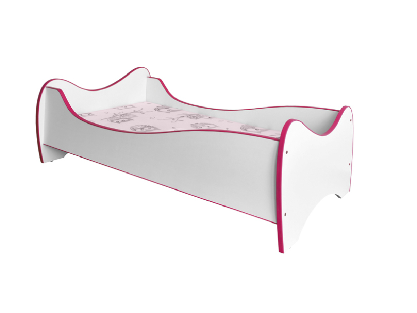 Jednolůžková postel 80 cm Duo (bílá + růžová) (s roštem a matrací)