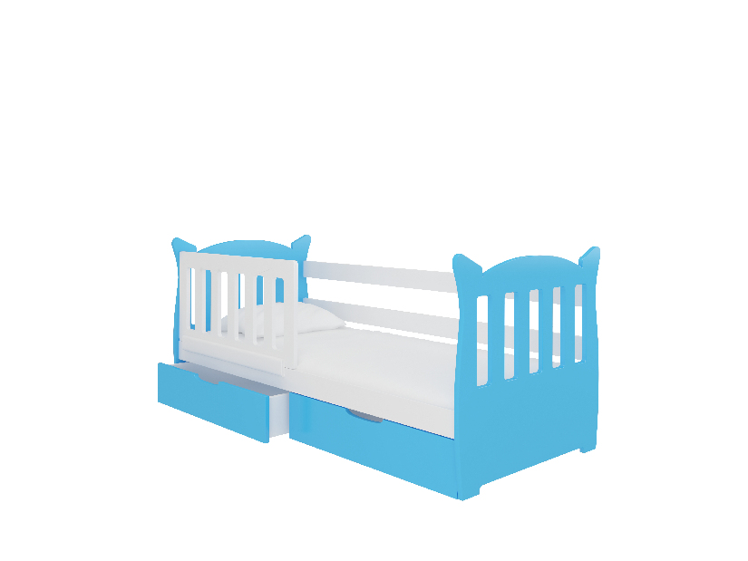 Dětská postel 160x75 cm Lenka (s roštem a matrací) (bílá + modrá)