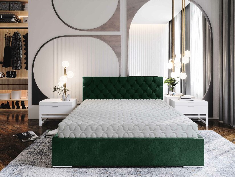Manželská postel 140 cm Danita (tmavě zelená) (s roštem a úložným prostorem)