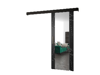 Posuvné dveře 90 cm Sharlene II (mramor černý + černá matná + zlatá) (se zrcadlem)