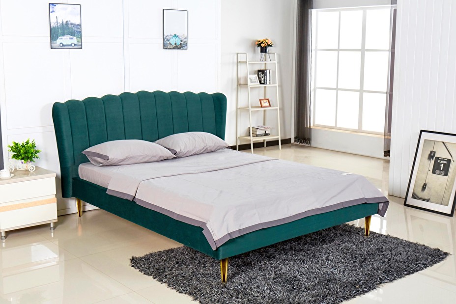 Manželská postel 160 cm Rosalie 160 (tmavě zelená) (s roštem)