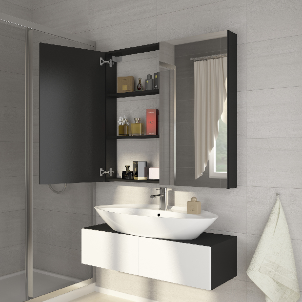 Koupelnová skříňka na stěnu Della 60 (černá + zrcadlo) *výprodej