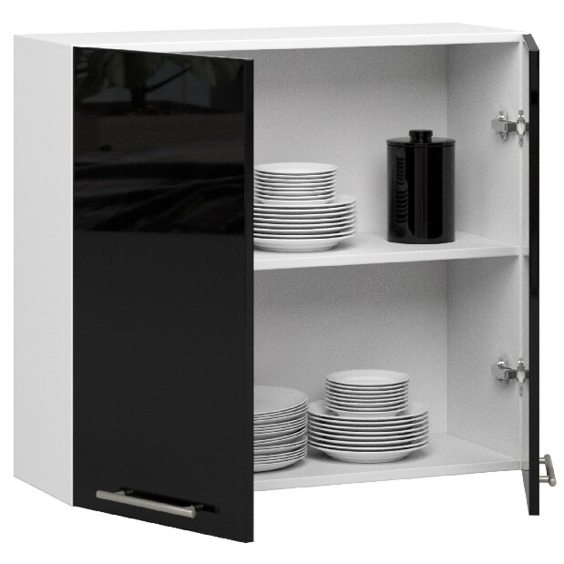 Horní kuchyňská skříňka Ozara W80 H720 (bílá + černý lesk)