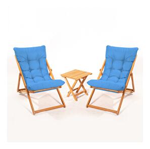 Souprava zahradního stolu a židlí Kikadu 5 (modrá + přírodní) (pro 2 osoby)