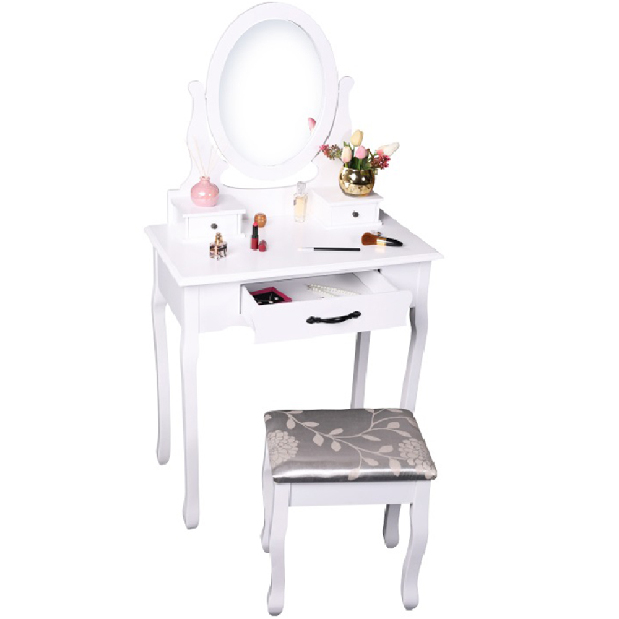 Toaletní stolek s taburetem Linetik (bílá)