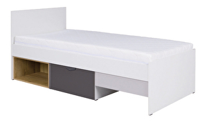 Jednolůžková postel 90x200 cm Juna 15 (bílá + grafit + šedá + dub lefkas) (s roštem)