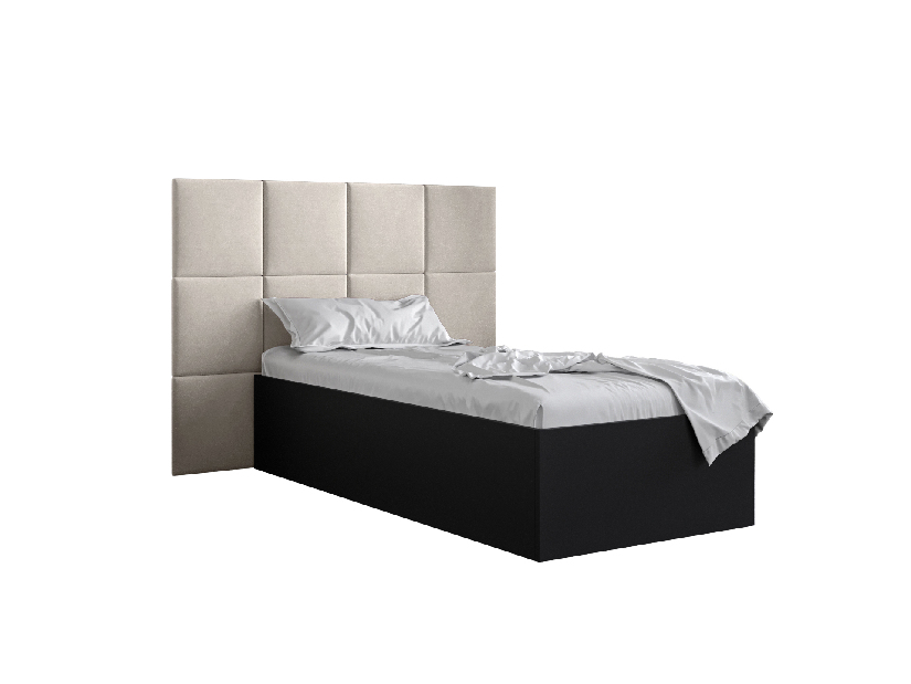 Jednolůžková postel s čalouněným čelem 90 cm Brittany 4 (černá matná + krémová) (s roštem)