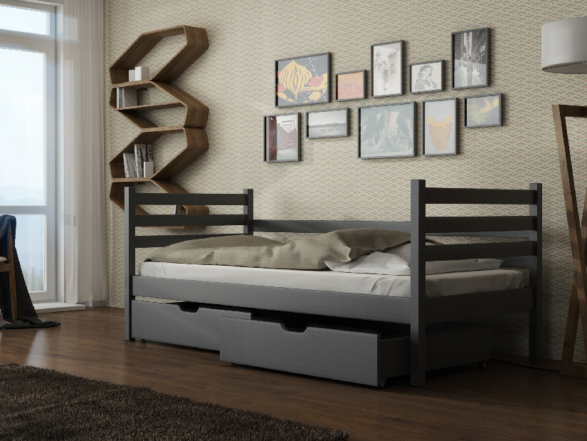 Dětská postel 80 cm Marisa (s roštem a úl. prostorem) (grafit)