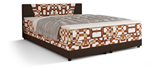 Manželská postel Boxspring 140 cm Linda (vzor + tmavě hnědá) (s matrací a úložným prostorem)