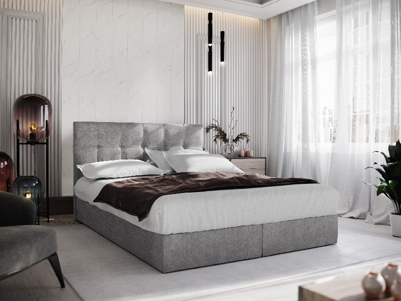 Manželská postel Boxspring 140 cm Porto (šedá) (s matrací a úložným prostorem)