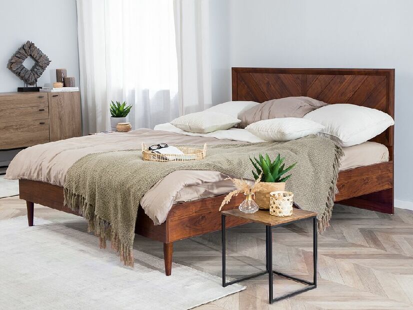 Manželská postel 160 cm MILLET (s roštem) (tmavé dřevo)