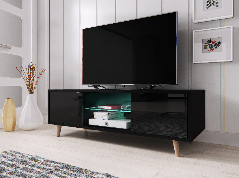 TV stolek/skříňka Santos 1 (černý lesk + černá matná)