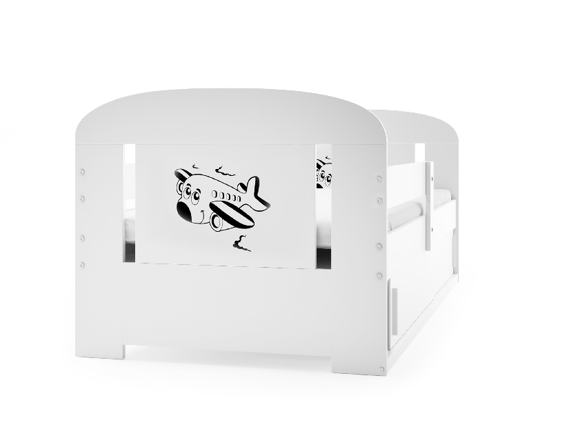 Dětská postel 80 cm Fimmo (bílá + letadlo) (s roštem, matrací a úl. prostorem)