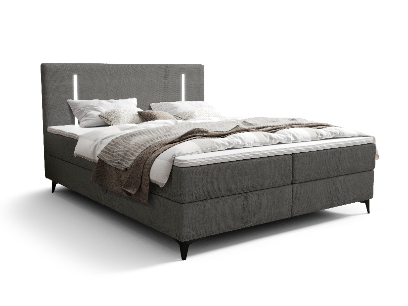 Manželská postel 140 cm Ortega Comfort (tmavě šedá) (s roštem a matrací, s úl. prostorem) (s LED osvětlením)