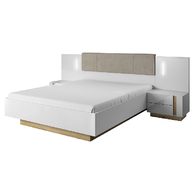 Manželská postel 160 cm Cethos (bílá + dub grandson + bílý lesk)