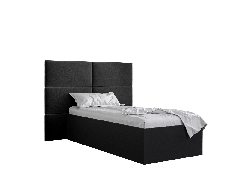 Jednolůžková postel s čalouněným čelem 90 cm Brittany 2 (černá matná + černá) (s roštem)