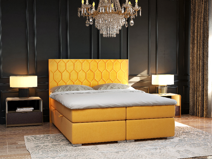 Manželská postel Boxspring 140 cm Piranno (žlutá) (s úložným prostorem)