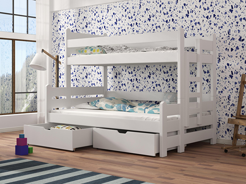Dětská patrová postel 90 cm Bivi (bílá) (s rošty)