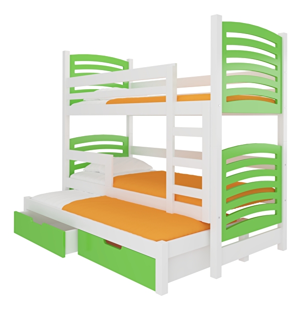 Patrová dětská postel 180x75 cm Stanislava (s roštem a matrací) (bílá + zelená)