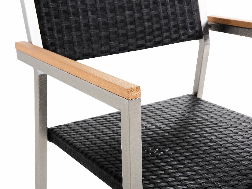 Zahradní set GROSSO (beton) (laminát HPL) (černé ratanové židle) (pro 6 osob)