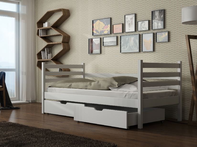 Dětská postel 90 cm Marisa (s roštem a úl. prostorem) (bílá)