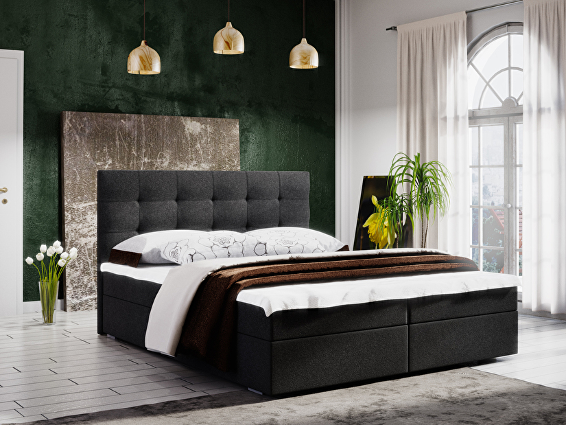Manželská postel Boxspring 180 cm Fade 2 (černá) (s matrací a úložným prostorem)
