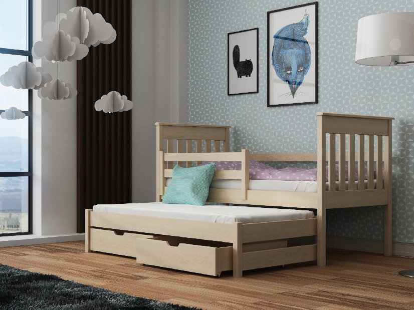 Dětská postel 80 cm TOYA (s roštem a úl. prostorem) (borovice)