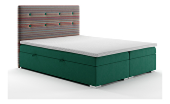 Manželská postel Boxspring 140 cm Rinoletto (tmavě zelená + vícebarevné) (s úložným prostorem)
